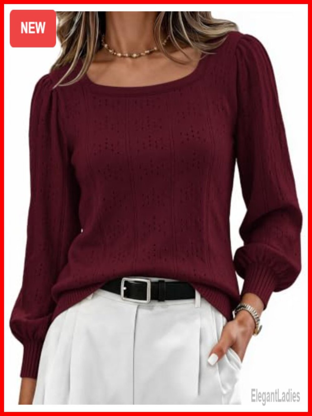 Puff Sleeve Square Neck Tunic Sweater Pullover